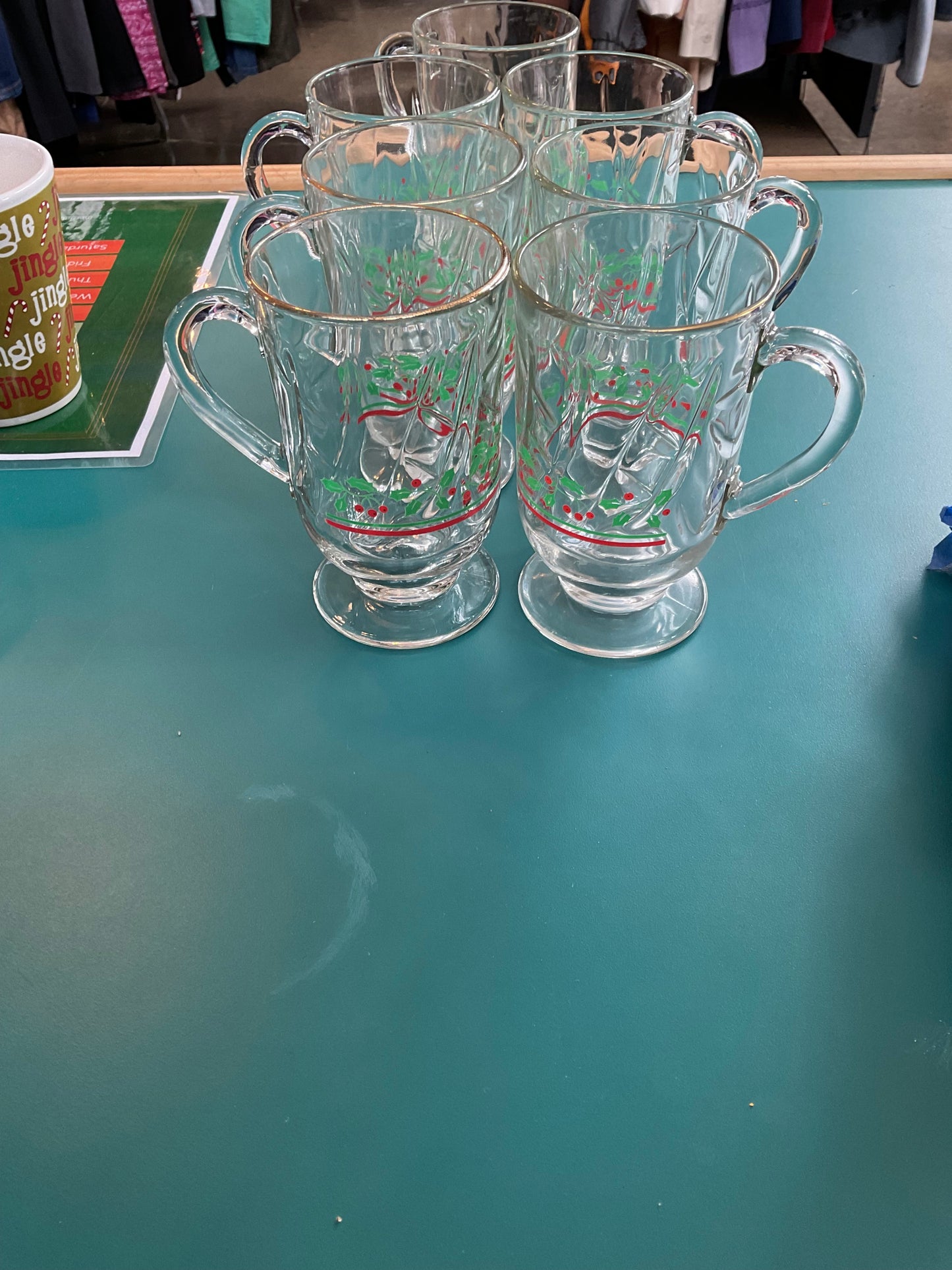 Lot of 7 Christmas Mugs Arby’s 1980’s Footed Glasses