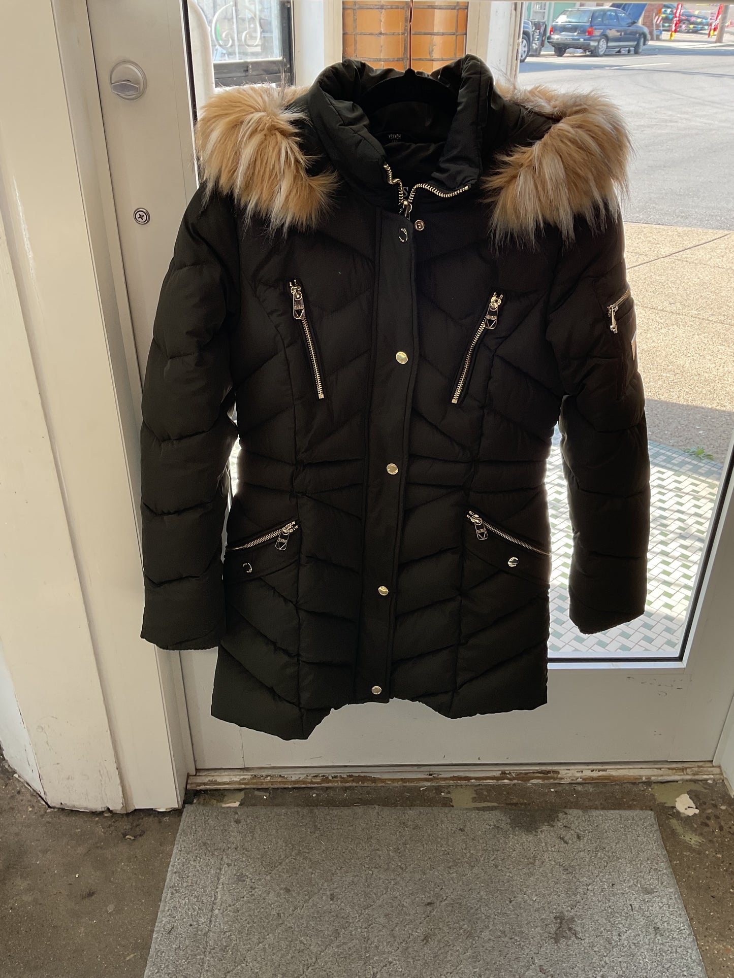 Cute Green Grey Guess Coat XS with Hood