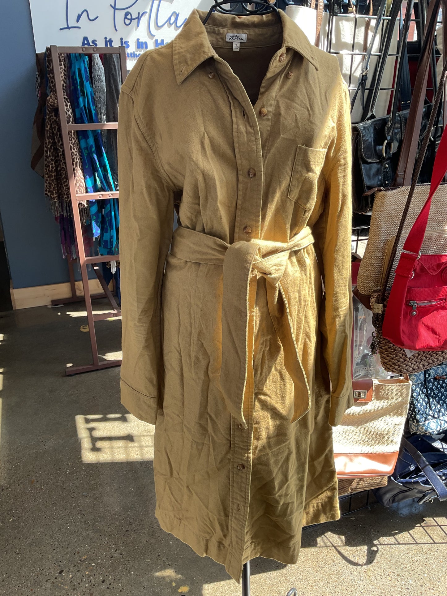 L.L. Bean Super Soft Light Brown Long Sleeve Dress Size 6