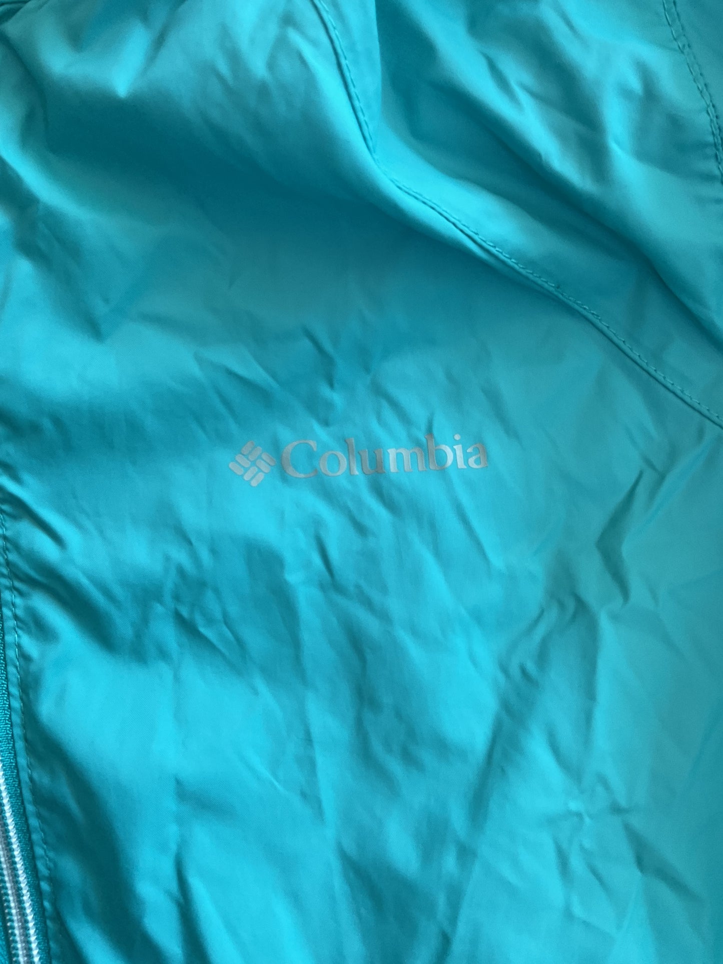 Columbia Light Hooded Teal Rain Jacket Women’s Large