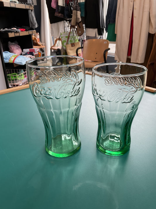 Set of Vintage Green Tint Coca-Cola Glasses