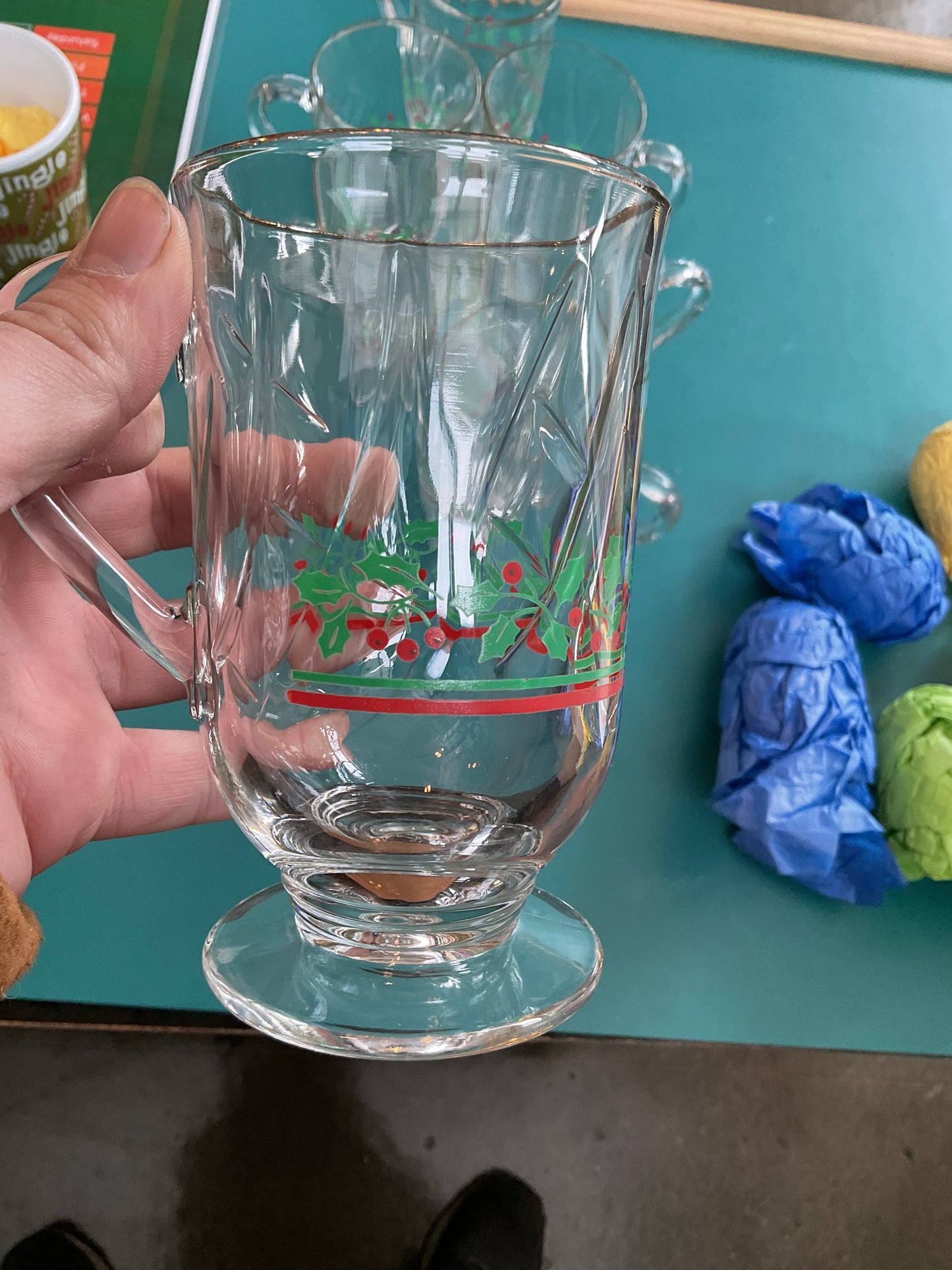 Lot of 7 Christmas Mugs Arby’s 1980’s Footed Glasses