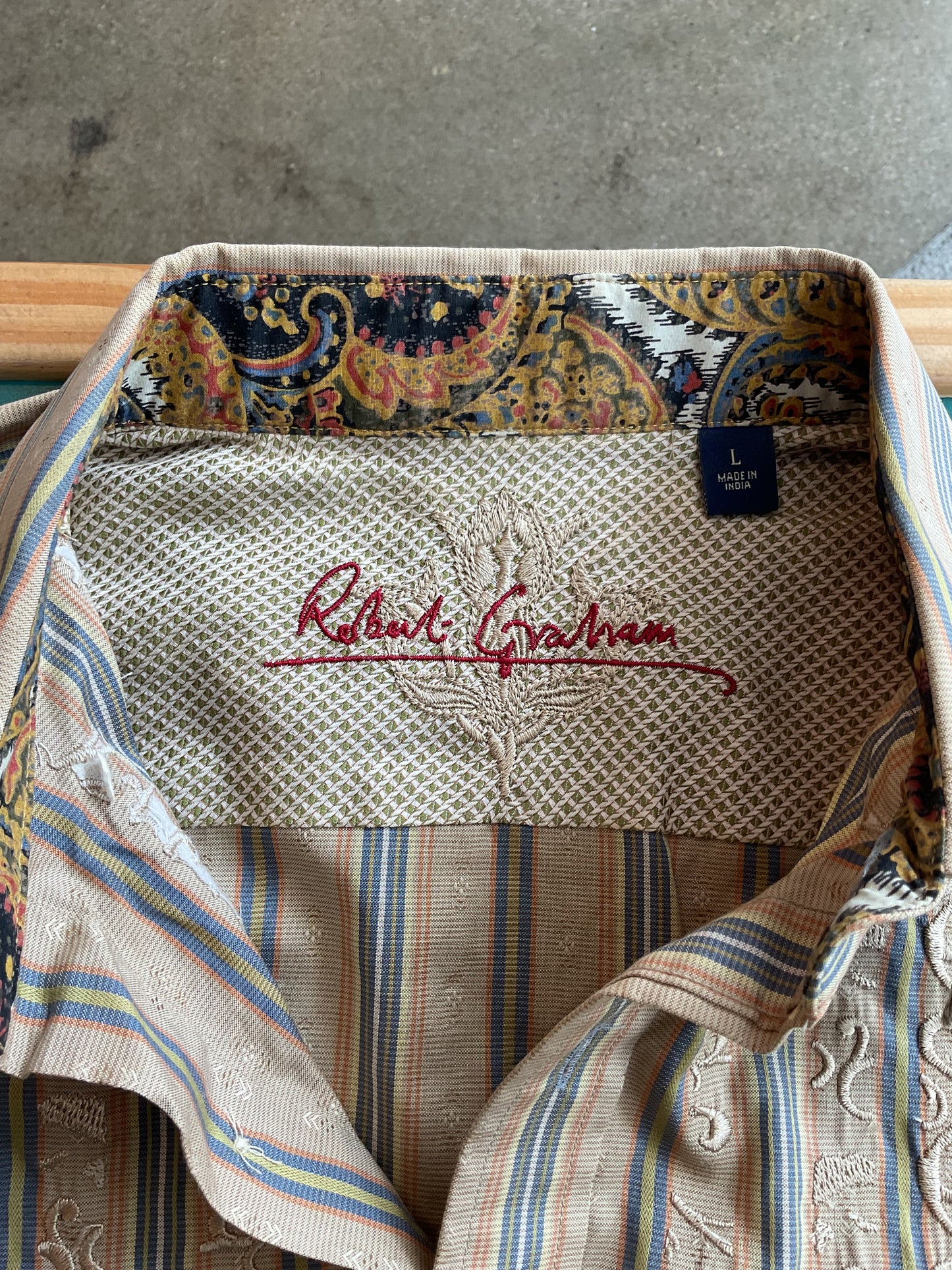 Fun Robert Graham Embroidered Tan Button Up