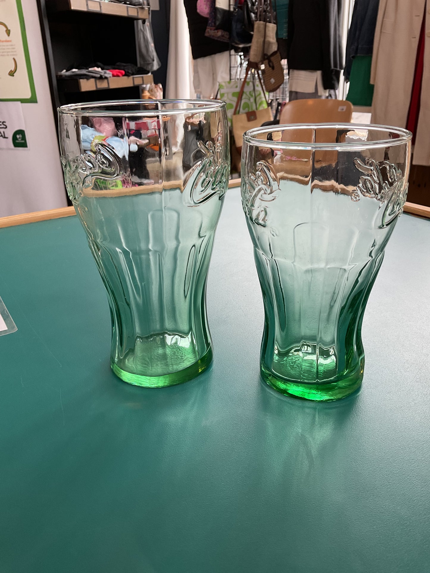 Set of Vintage Green Tint Coca-Cola Glasses