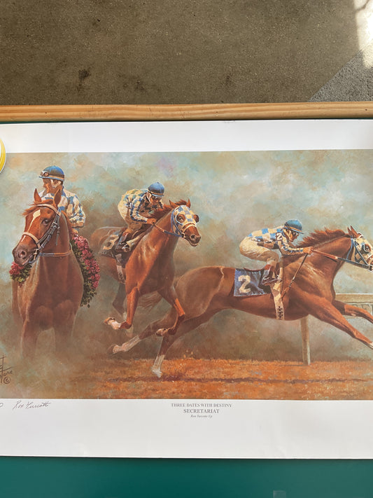 “Three Dates with Destiny” Secretariat print by Fred Stone Signed with Authentication
