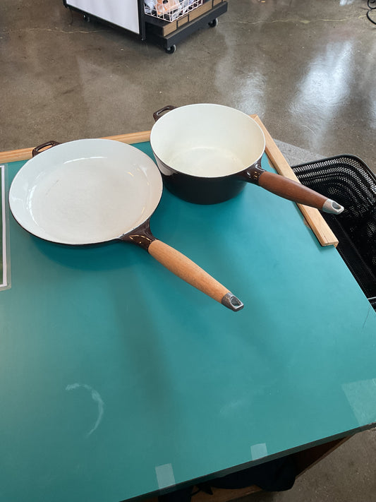 Set of Two Capco Michael Lax Design Pot and Pan Chocolate Brown Wood Handles