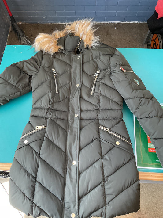 Cute Green Grey Guess Coat XS with Hood