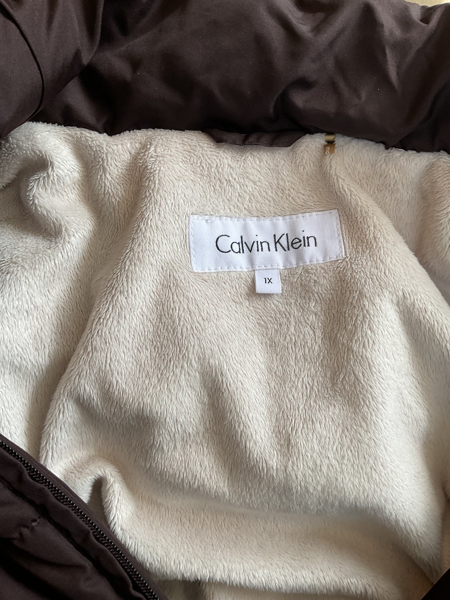 Brown Calvin Klein Down Coat with Hood size 1X