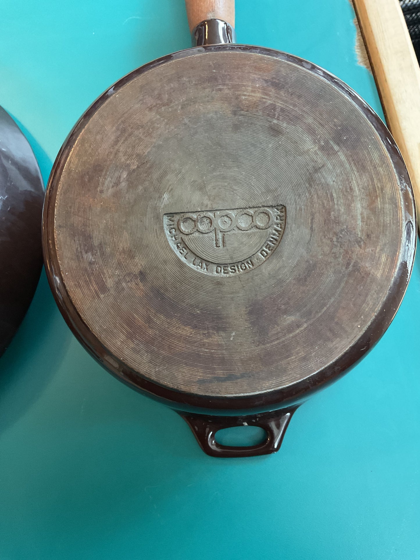 Set of Two Capco Michael Lax Design Pot and Pan Chocolate Brown Wood Handles