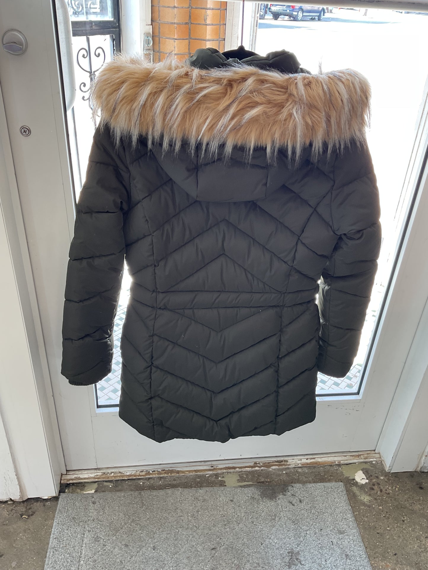 Cute Green Grey Guess Coat XS with Hood