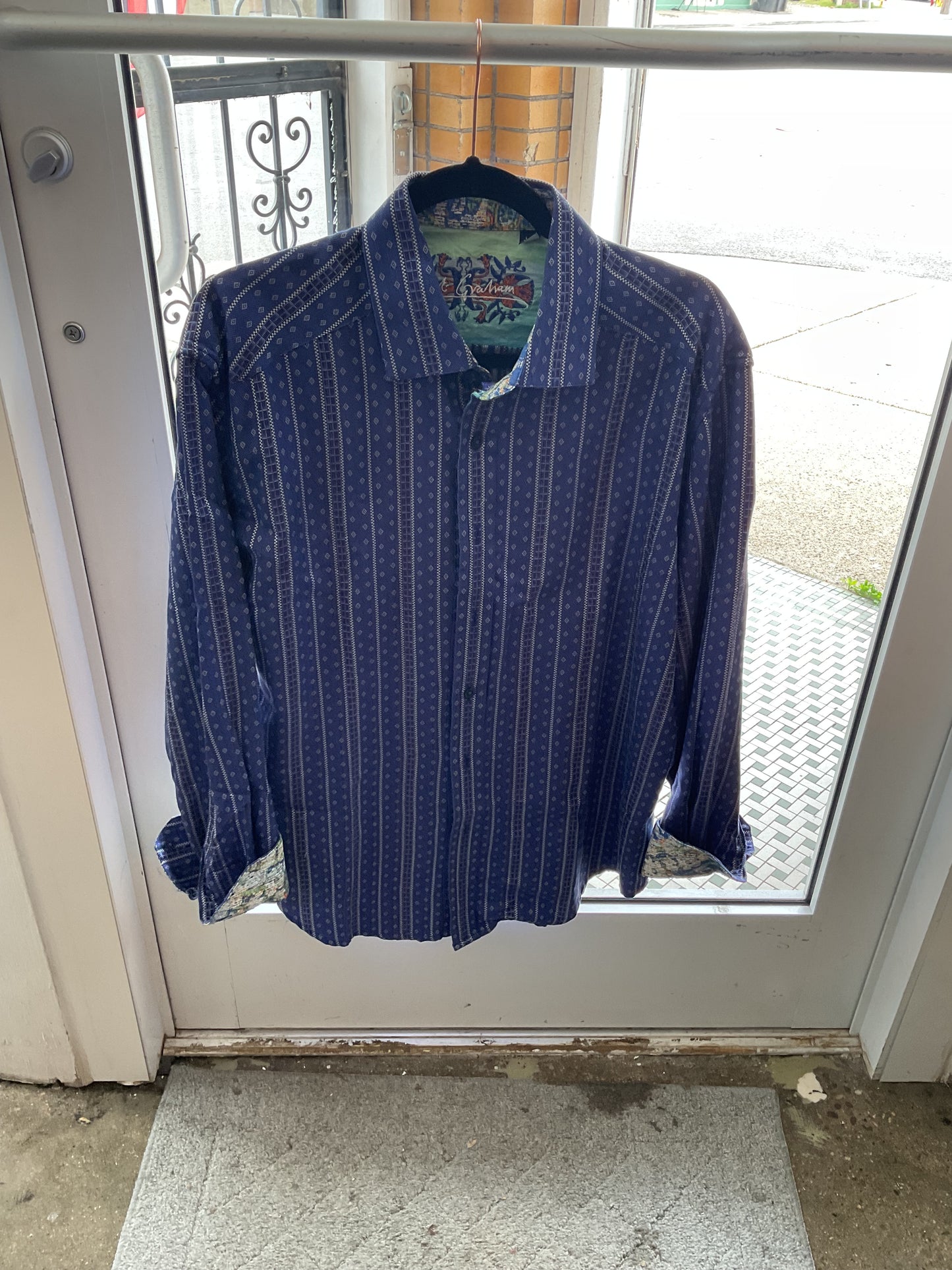 Fun Robert Graham Blue Button Up Shirt size Large