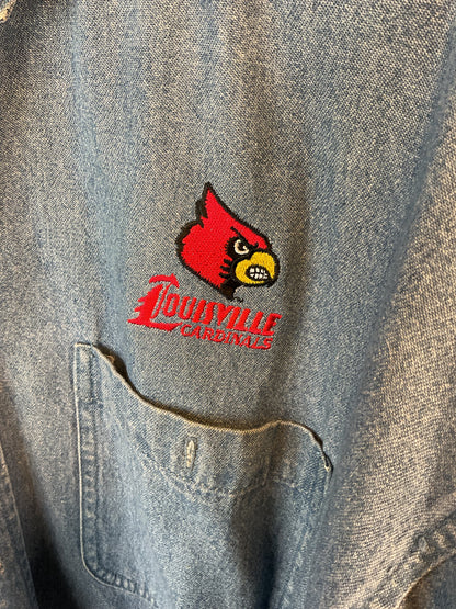 Vintage University of Louisville embroidered Denim Shirt XL