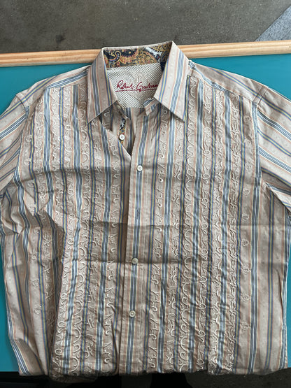 Fun Robert Graham Embroidered Tan Button Up