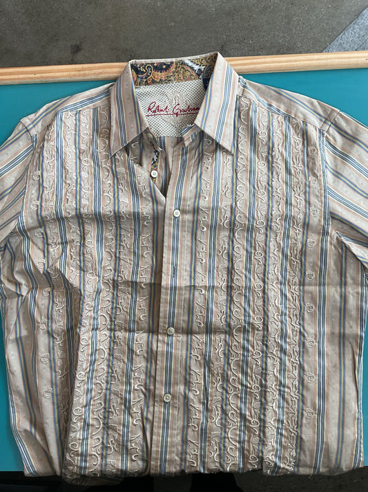 Fun Robert Graham Embroidered Tan Button Up