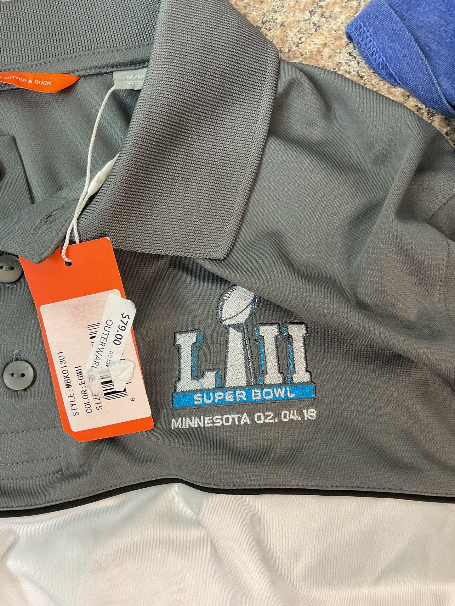 Super Bowl LII Grey and White Polo M