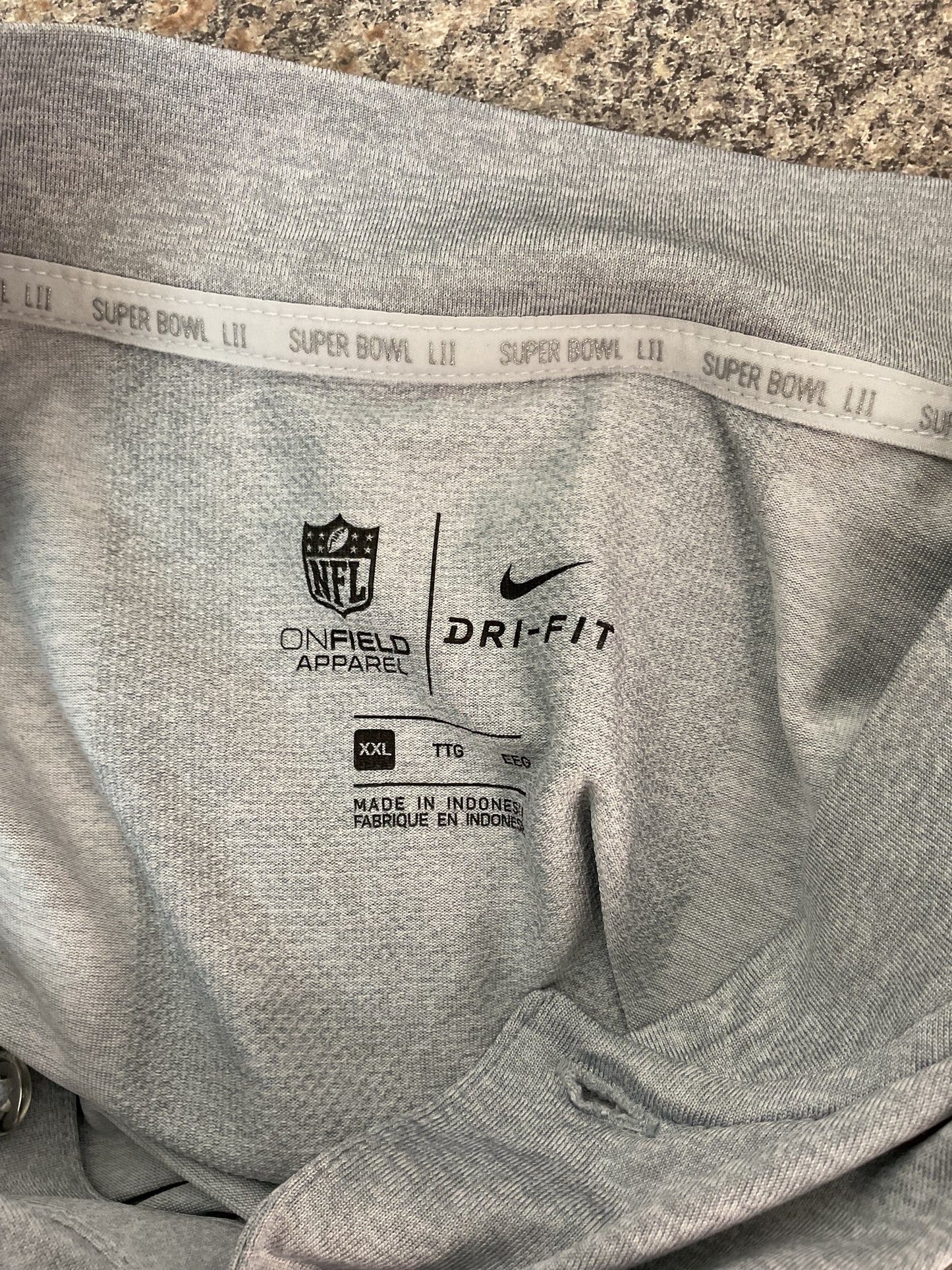 Grey Dryfit Super Bowl LII and Patriots Logo 2XL