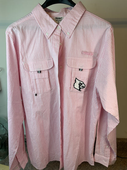 Vintage Pink Pinstripe Louisville Cardinals Button Up XL