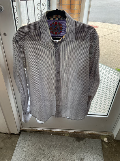 Fun Robert Graham striped and embroidered Button Up Size M