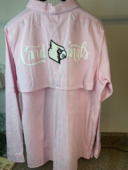 Vintage Pink Pinstripe Louisville Cardinals Button Up XL