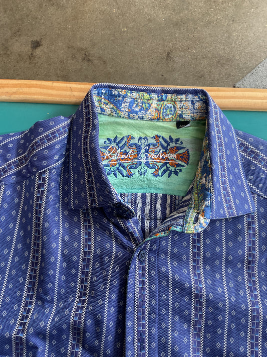 Fun Robert Graham Blue Button Up Shirt size Large