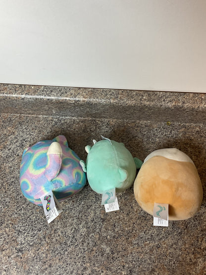 Squishmallow 3 Pack Palasha The Dragon, Felexine The Fox And Cinnamon Bun Roll