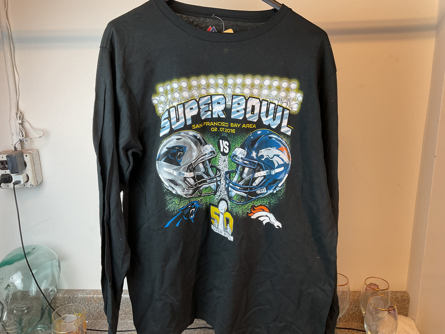 Black Super Bowl 50 Long-sleeve Tee L