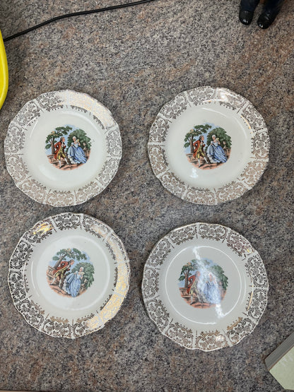 Set of Four Victorian Couple Courting Small Plates