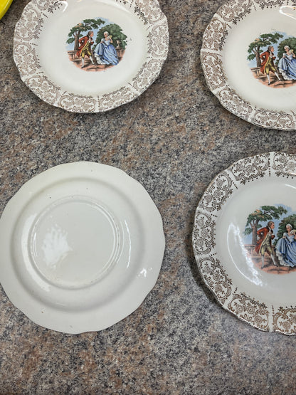 Set of Four Victorian Couple Courting Small Plates