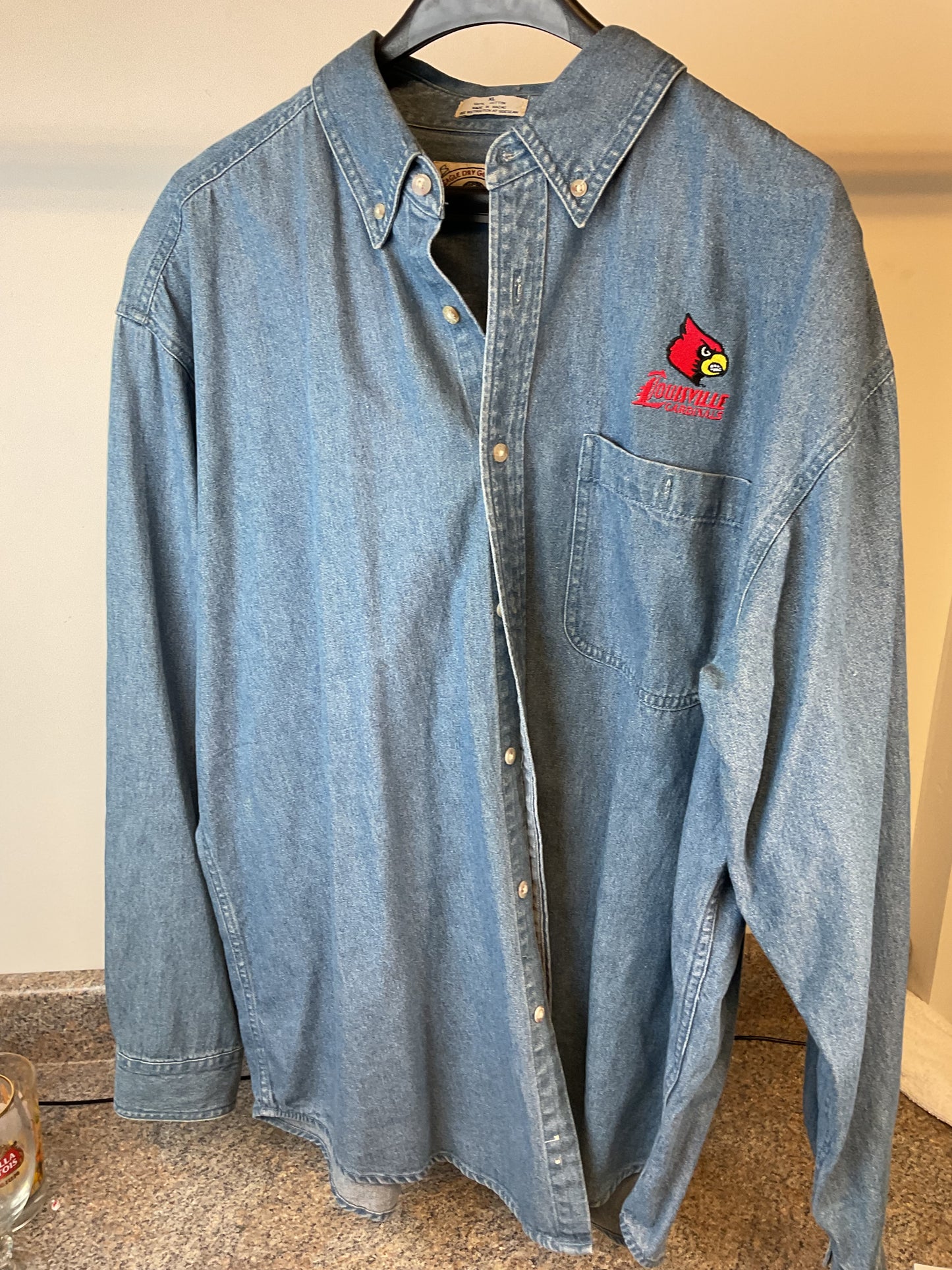 Vintage University of Louisville embroidered Denim Shirt XL