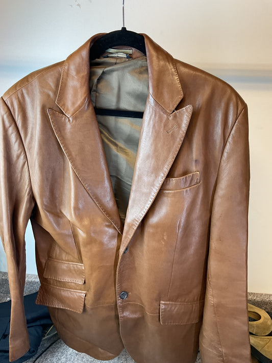 Mens Large Banana Republic Leather Brown Jacket