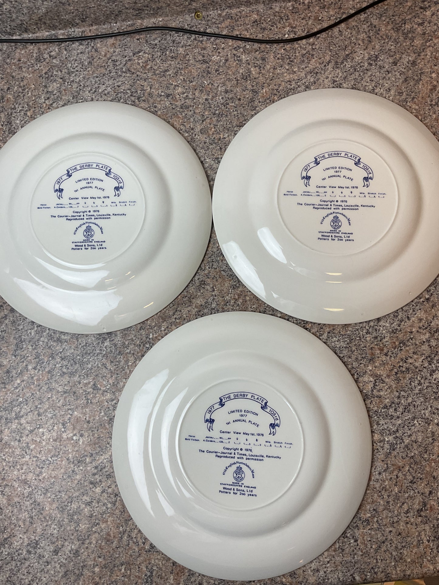 First Annual Limited Edition Kentucky Derby Staffordshire Plates 1977