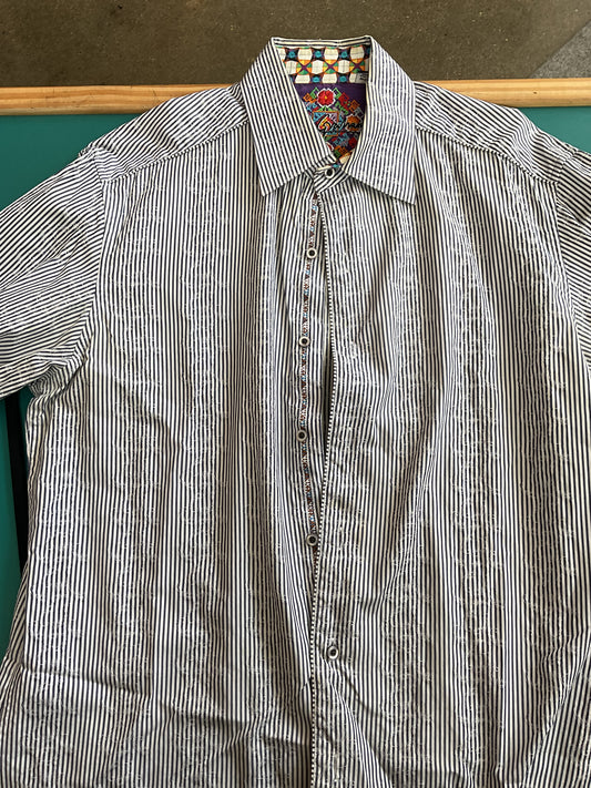 Fun Robert Graham striped and embroidered Button Up Size M