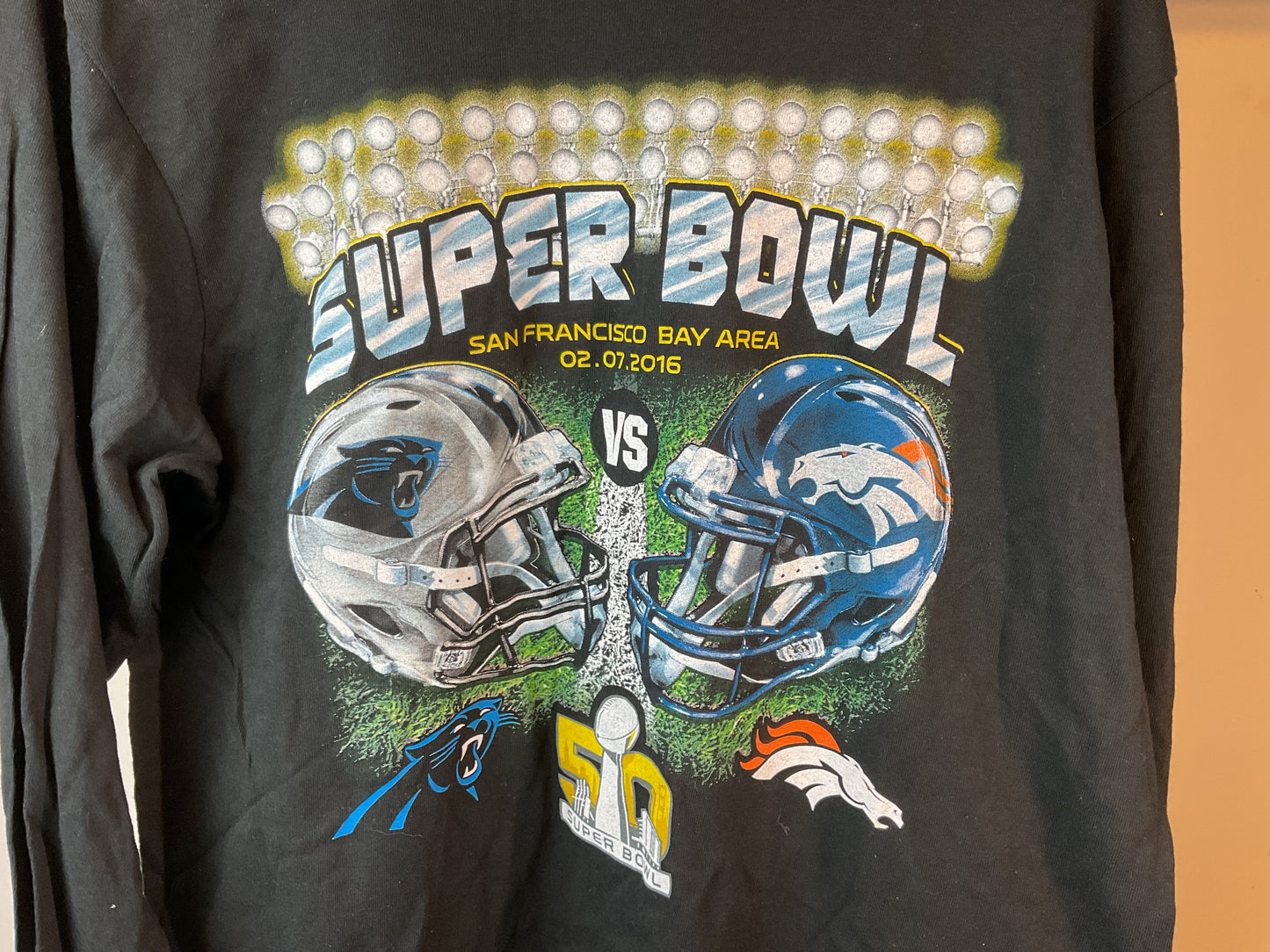 Black Super Bowl 50 Long-sleeve Tee L